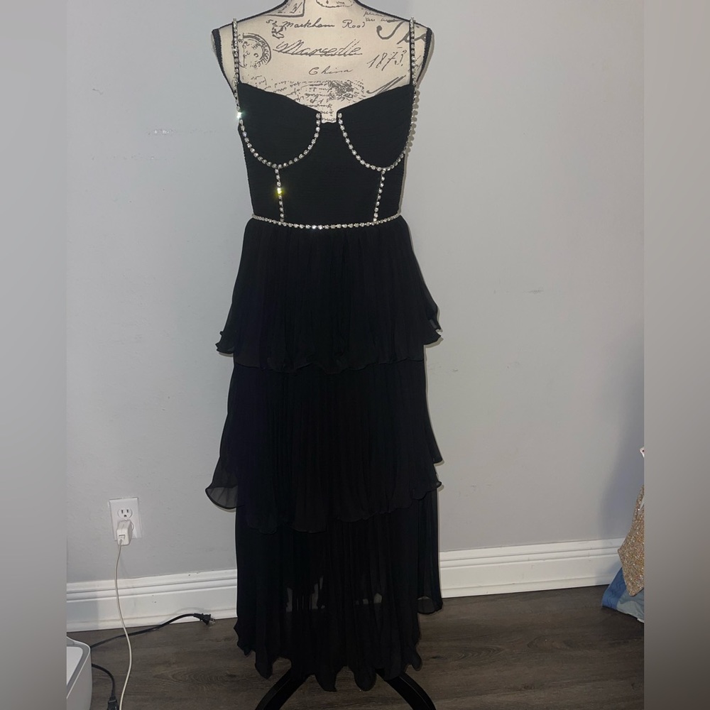 SELF PORTRAIT TIERED BLACK DRESS